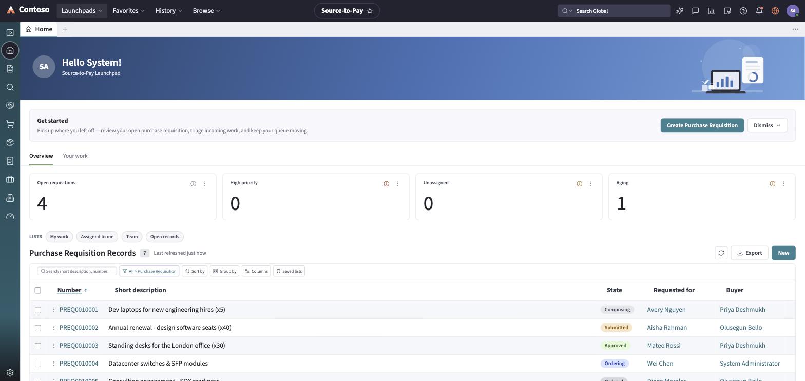 The Source-to-Pay launchpad home